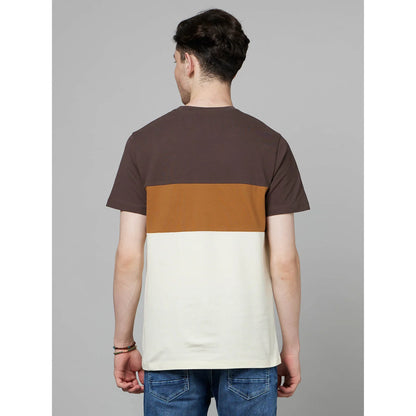 Brown Colourblock Cotton T-shirt