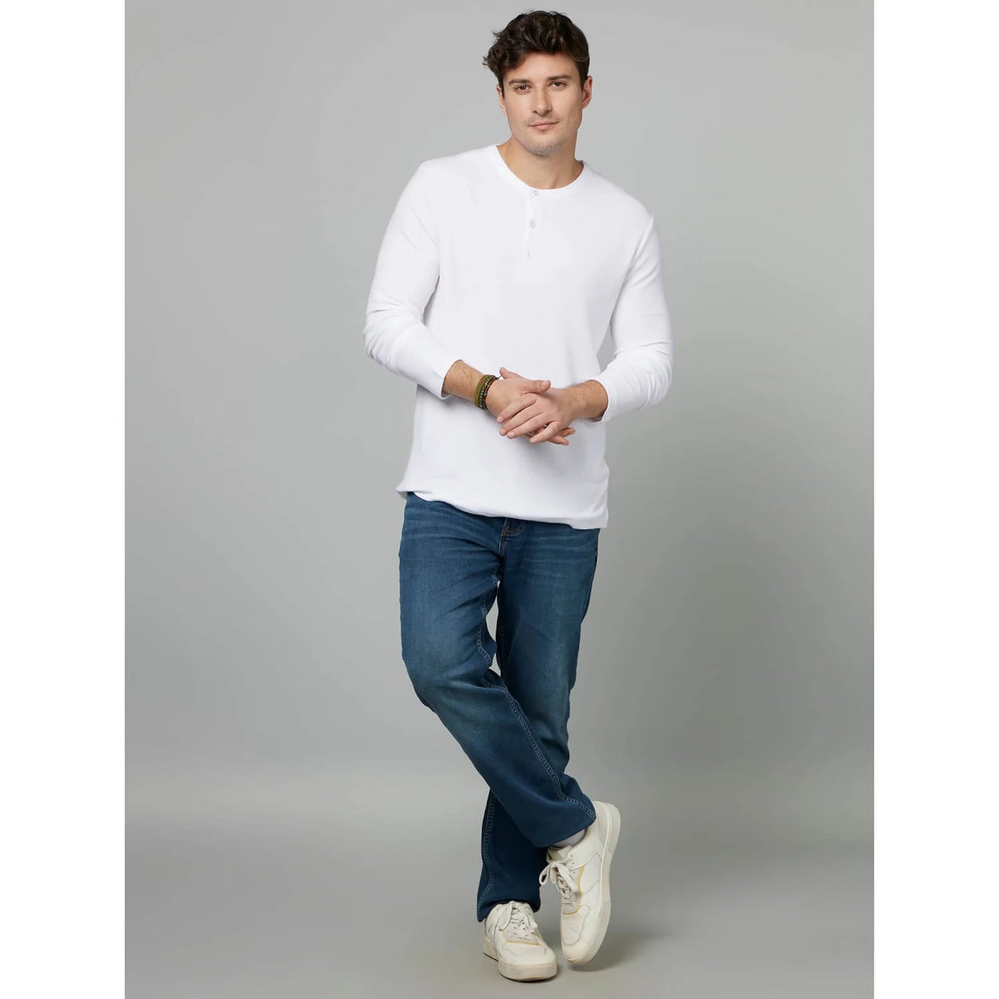 Cream Solid Cotton T-shirt