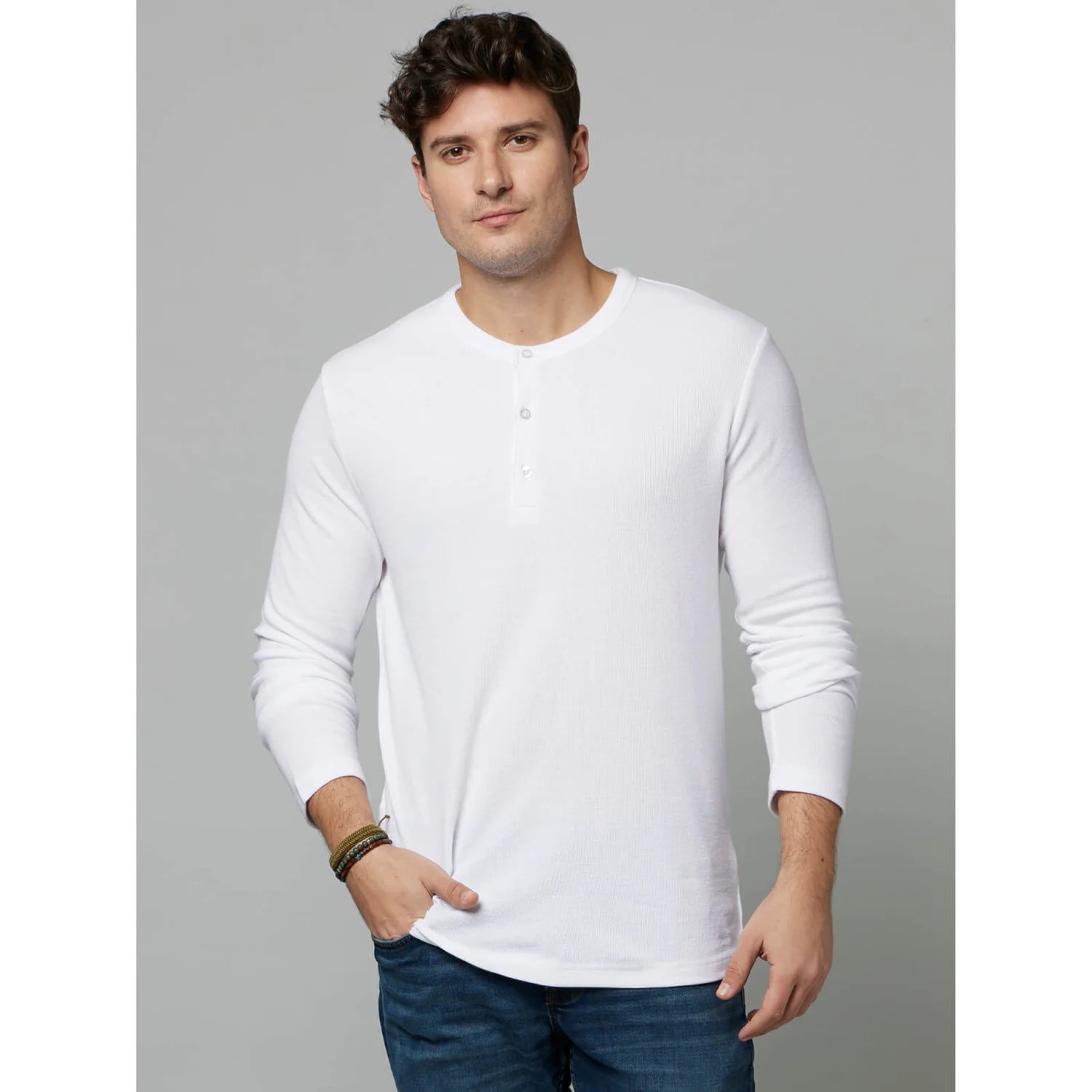 Cream Solid Cotton T-shirt