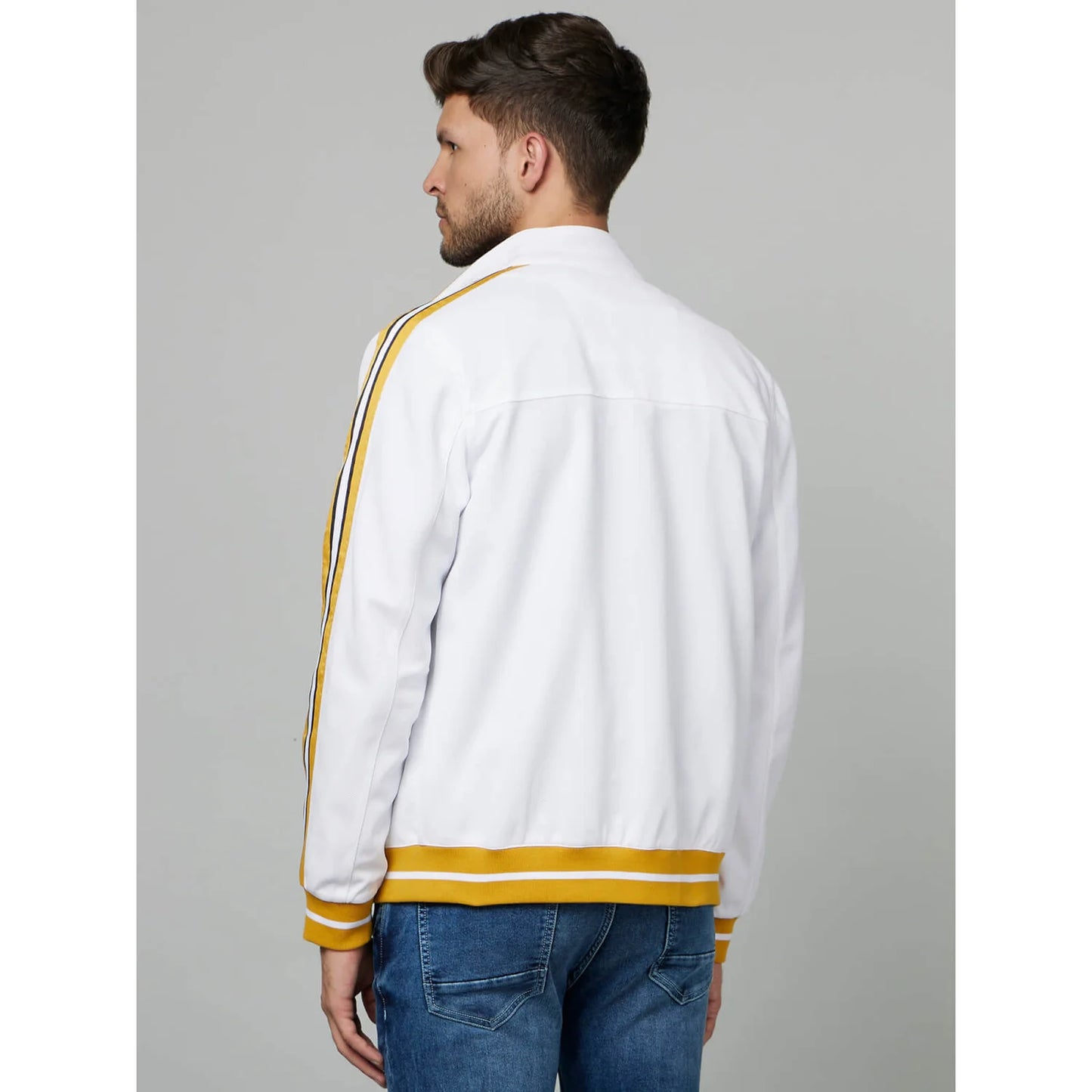 White Solid Polyester Jacket