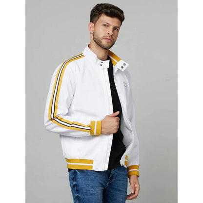 White Solid Polyester Jacket