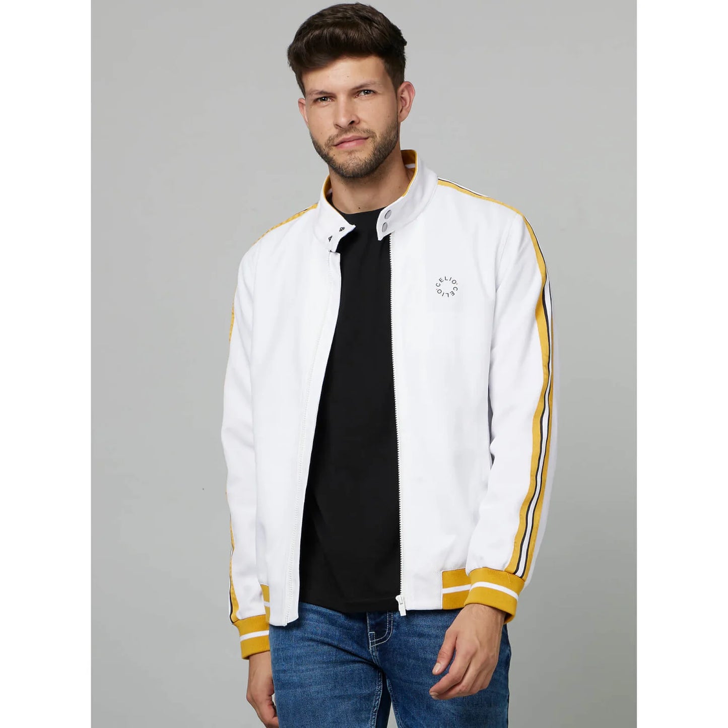 White Solid Polyester Jacket