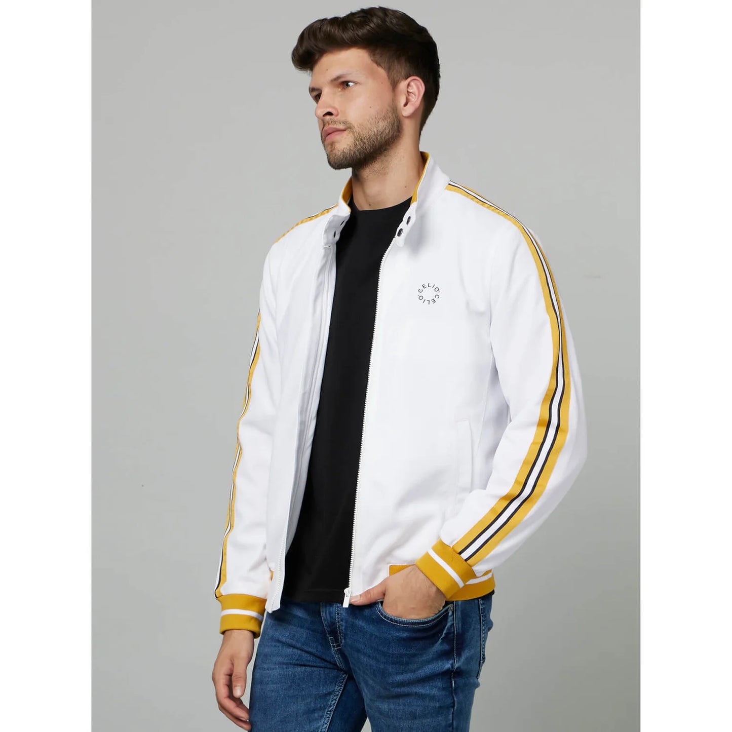 White Solid Polyester Jacket