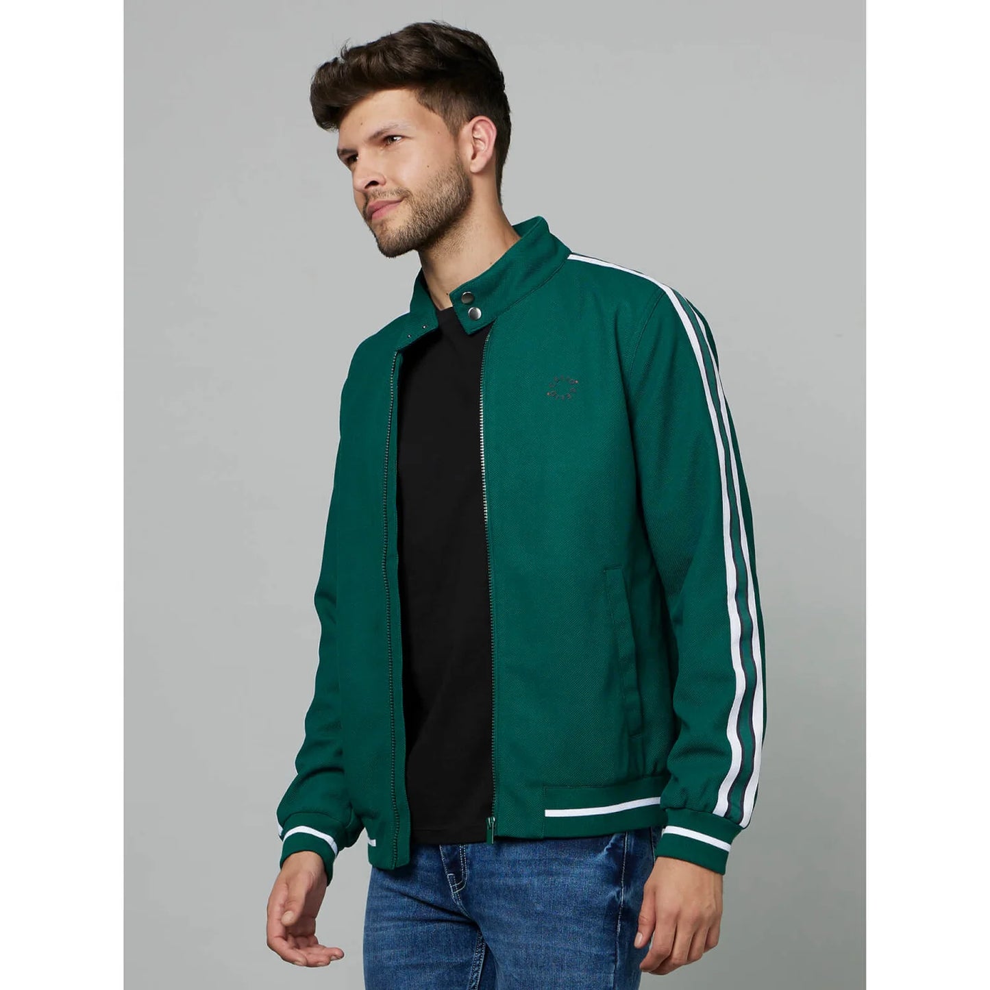 Green Solid Polyester Jacket