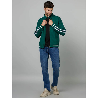 Green Solid Polyester Jacket