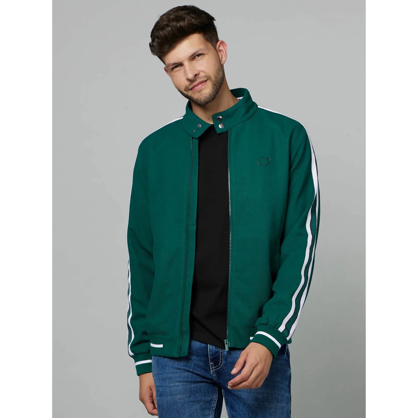 Green Solid Polyester Jacket