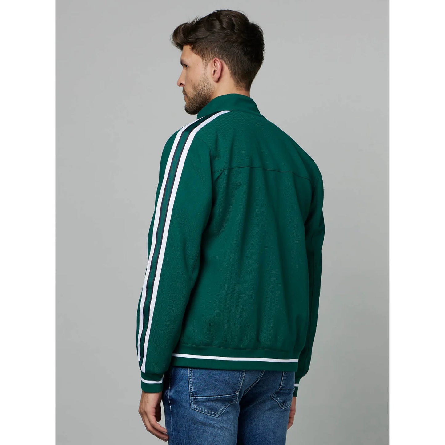 Green Solid Polyester Jacket