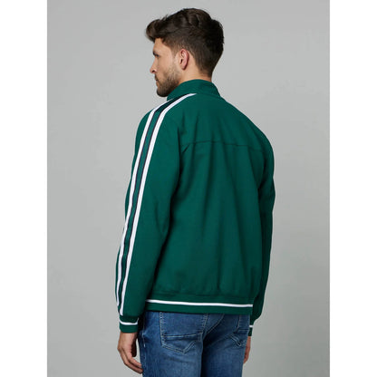 Green Solid Polyester Jacket