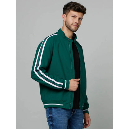 Green Solid Polyester Jacket