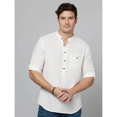 Celio* Solid Regular Fit Cotton White Shirt