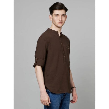 Khaki Solid Cotton Shirt