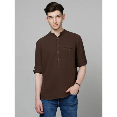Celio* Solid Regular Fit Cotton Olive Shirt