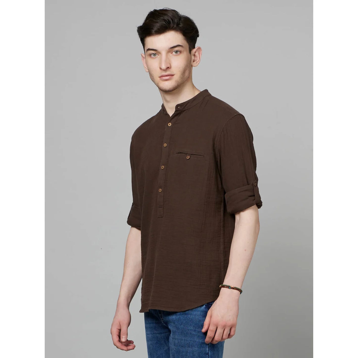 Khaki Solid Cotton Shirt