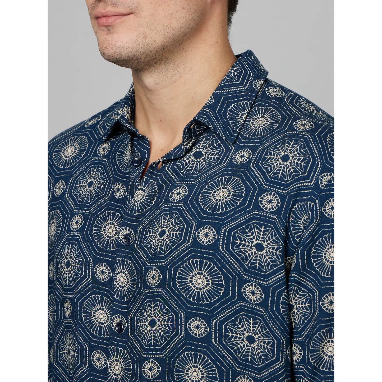 Blue Geometric Printed Viscose Shirt