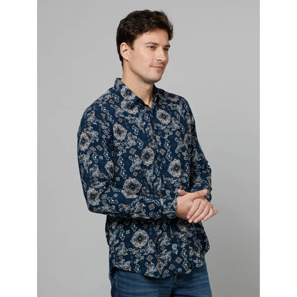 Navy Blue Geometric Printed Viscose Shirt