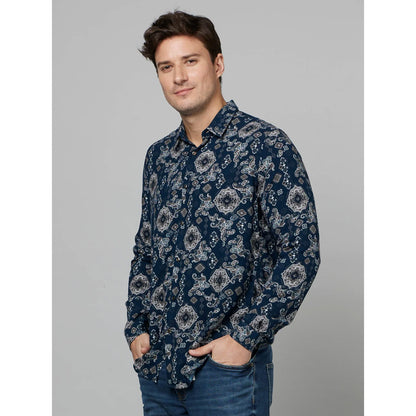 Navy Blue Geometric Printed Viscose Shirt