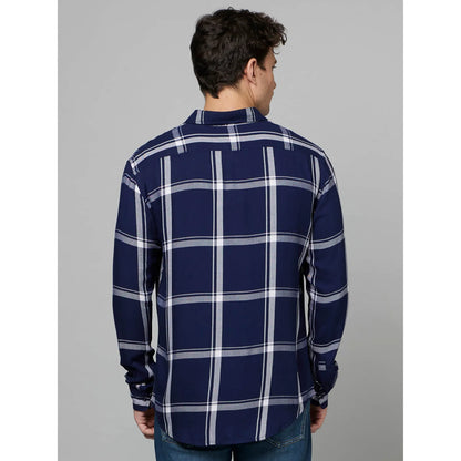 Navy Blue Checks Viscose Shirt