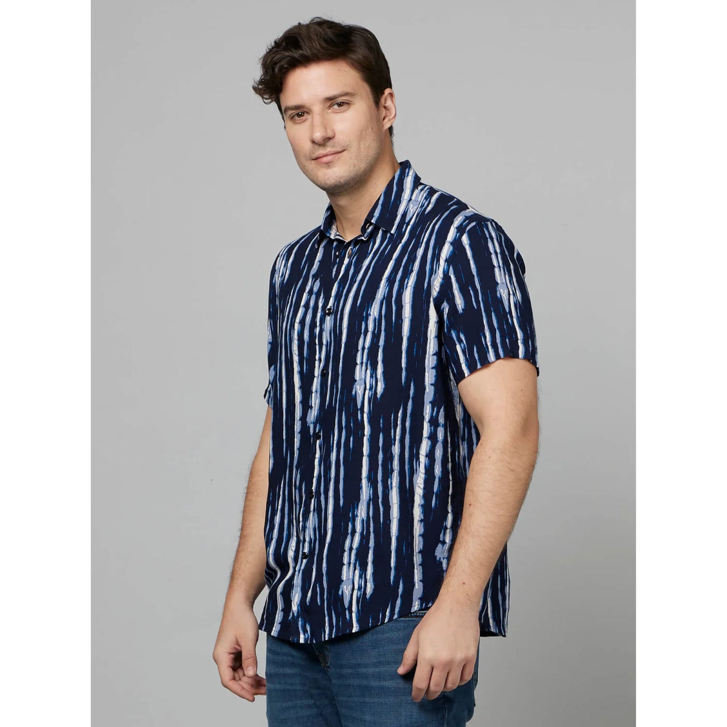 Blue Abstract Viscose Shirt