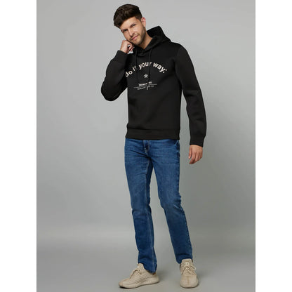 Black Printed Poly-Blend Sweatshirt