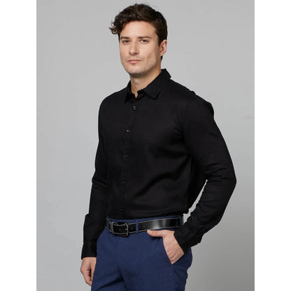 Black Solid Linen-Blend Shirt