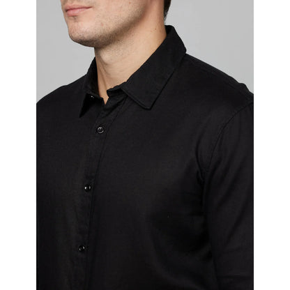 Black Solid Linen-Blend Shirt