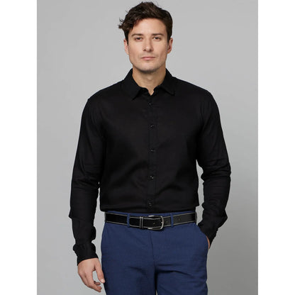 Black Solid Linen-Blend Shirt