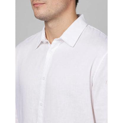 White Solid Linen-Blend Shirt