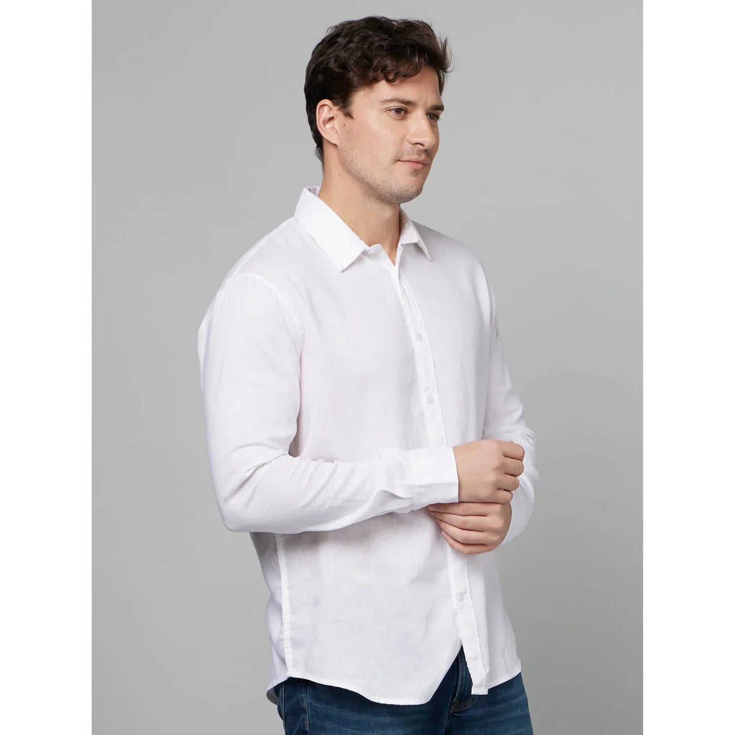 White Solid Linen-Blend Shirt