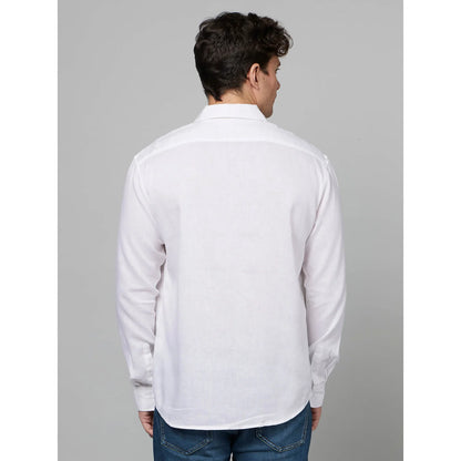 White Solid Linen-Blend Shirt