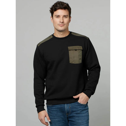 Black Solid Cotton Blend Sweatshirt