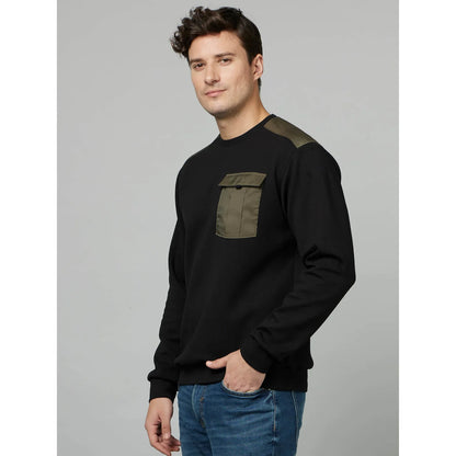 Black Solid Cotton Blend Sweatshirt