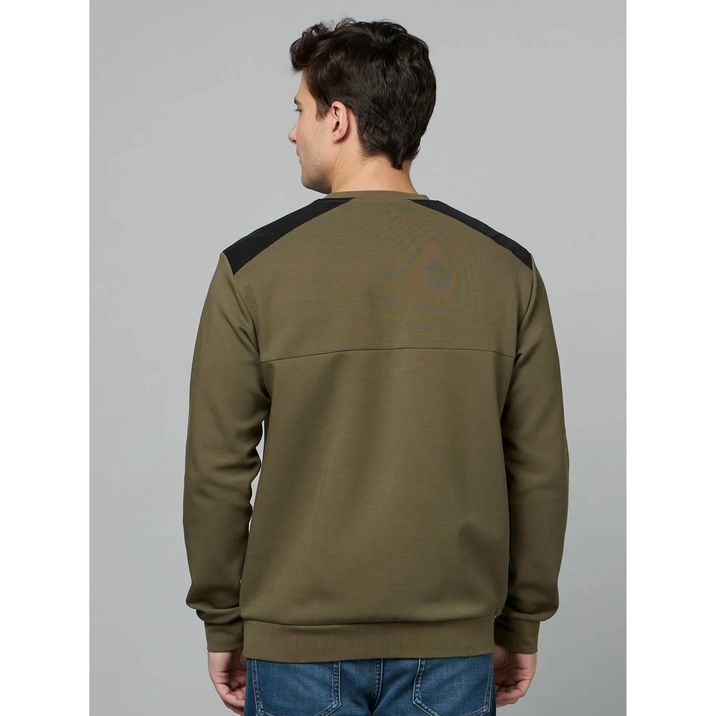 Olive Solid Cotton Blend Sweatshirt