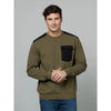 Celio* Solid Regular Fit Cotton-Blend Olive Sweatshirt