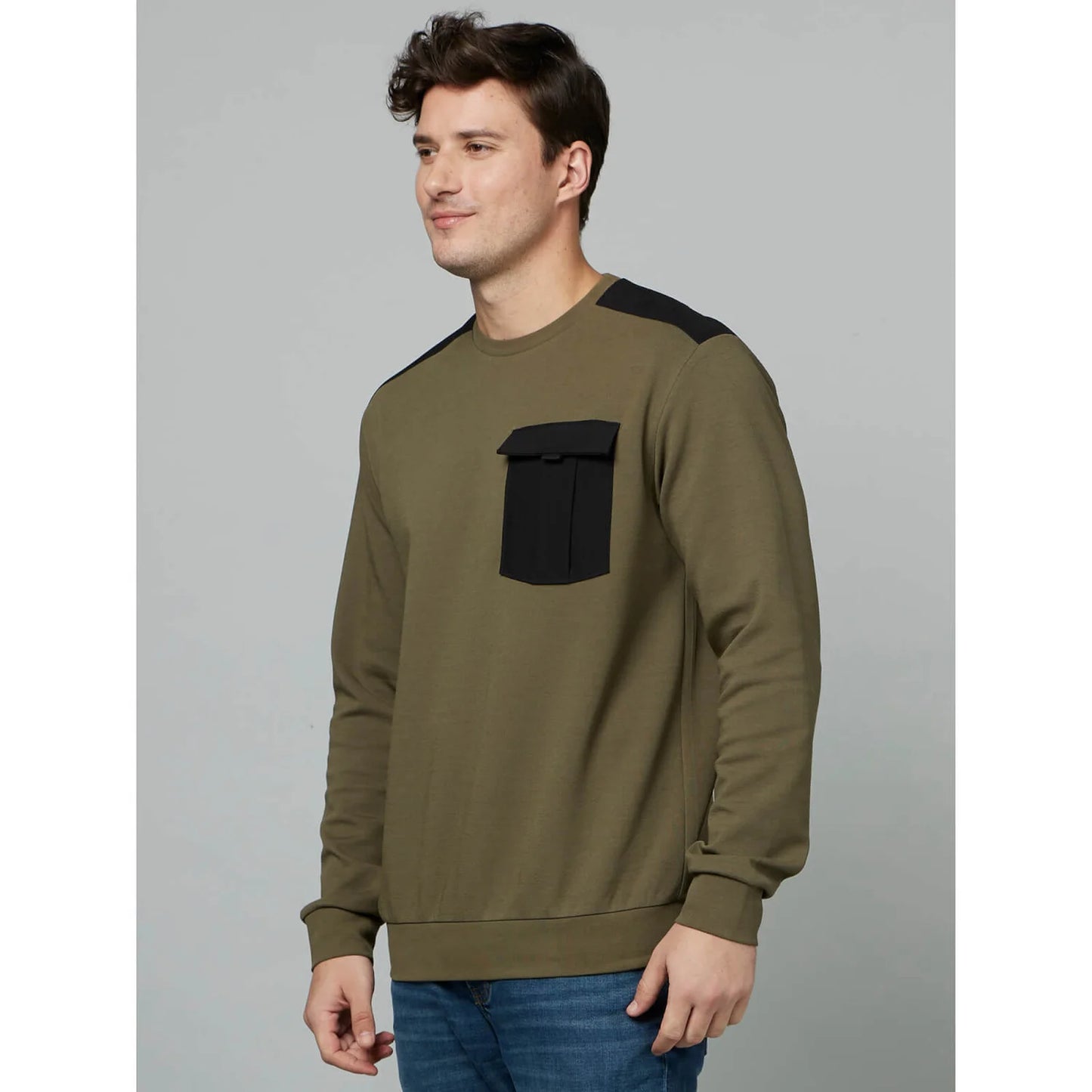 Olive Solid Cotton Blend Sweatshirt