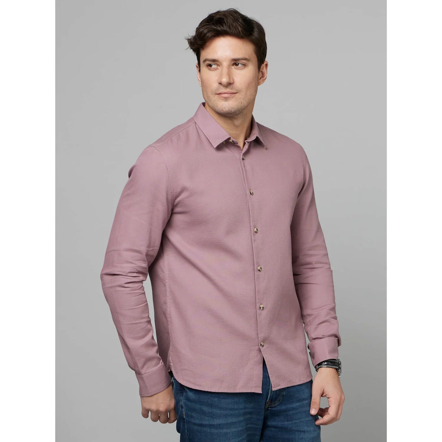 Pink Solid Cotton Shirt