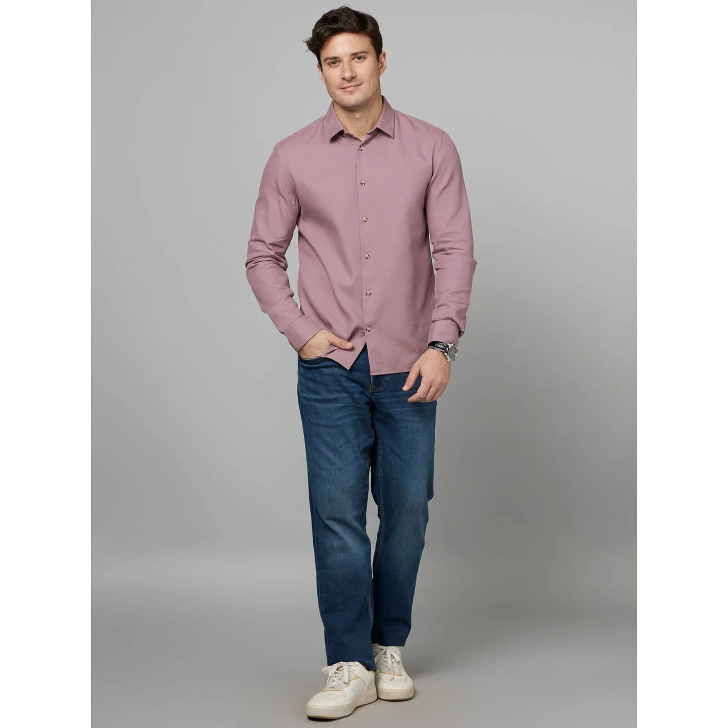 Pink Solid Cotton Shirt