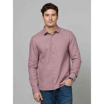 Celio* Solid Regular Fit Cotton Mauve Formal Shirt
