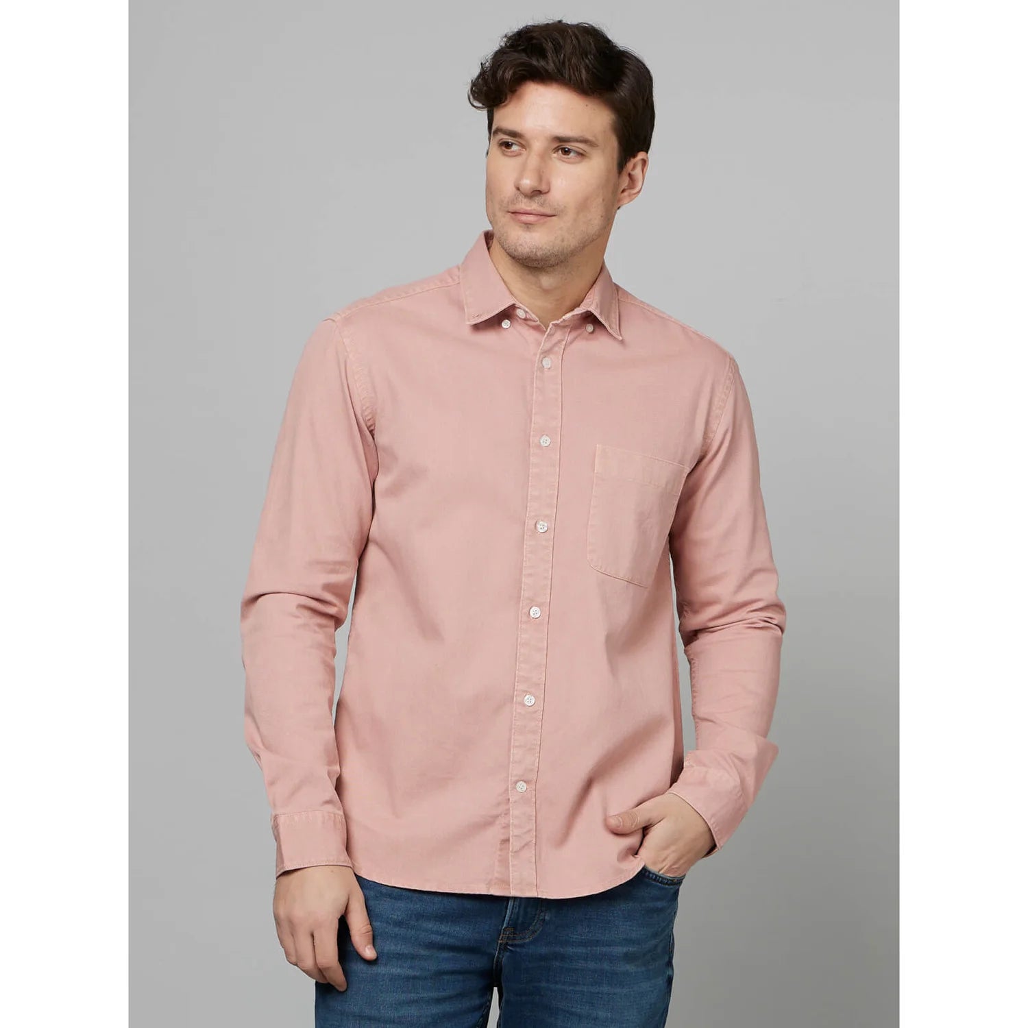 Pink Solid Cotton Shirt