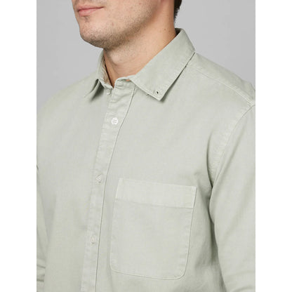 Cream Solid Cotton Shirt