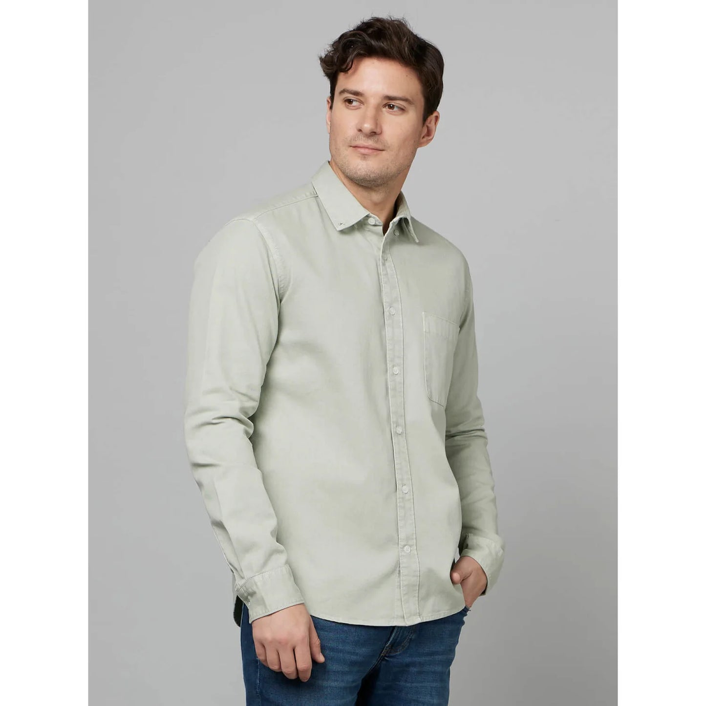 Cream Solid Cotton Shirt