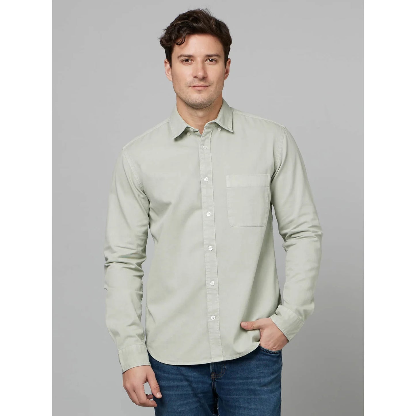 Cream Solid Cotton Shirt