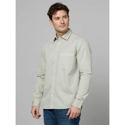 Cream Solid Cotton Shirt