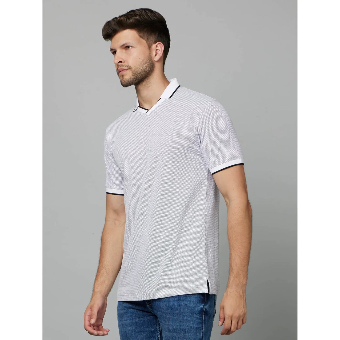 White Solid Cotton-Poly-Blend Polo