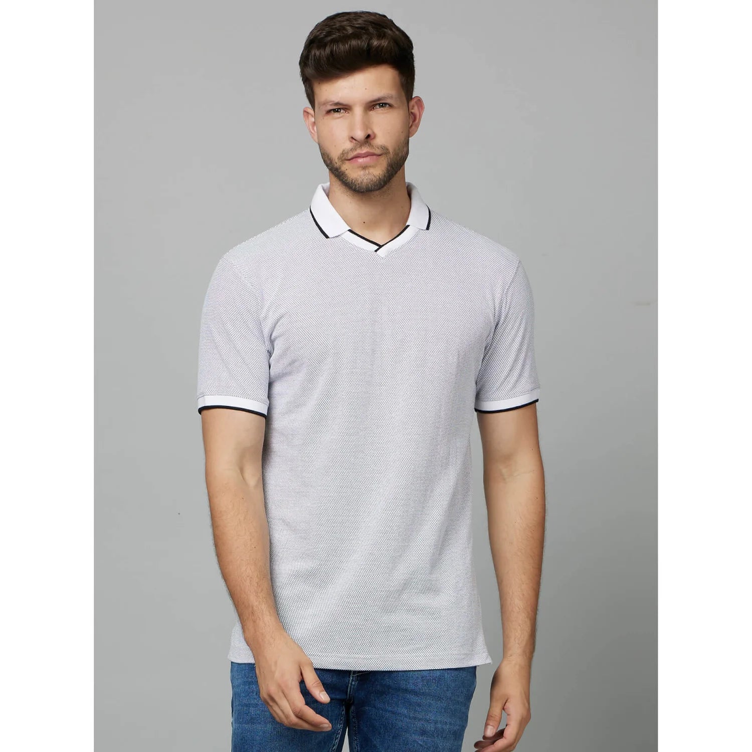 White Solid Cotton-Poly-Blend Polo