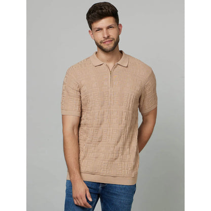 Beige Textured Cotton Polo