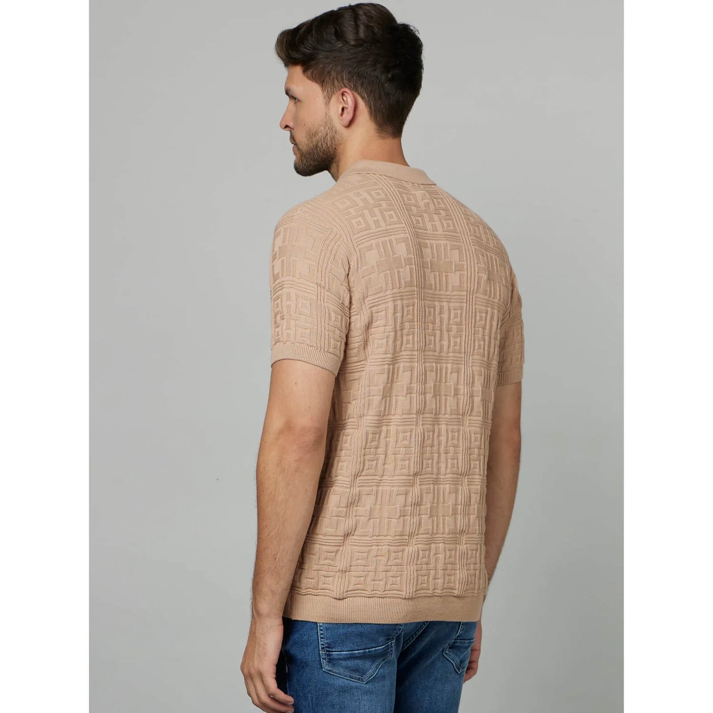 Beige Textured Cotton Polo