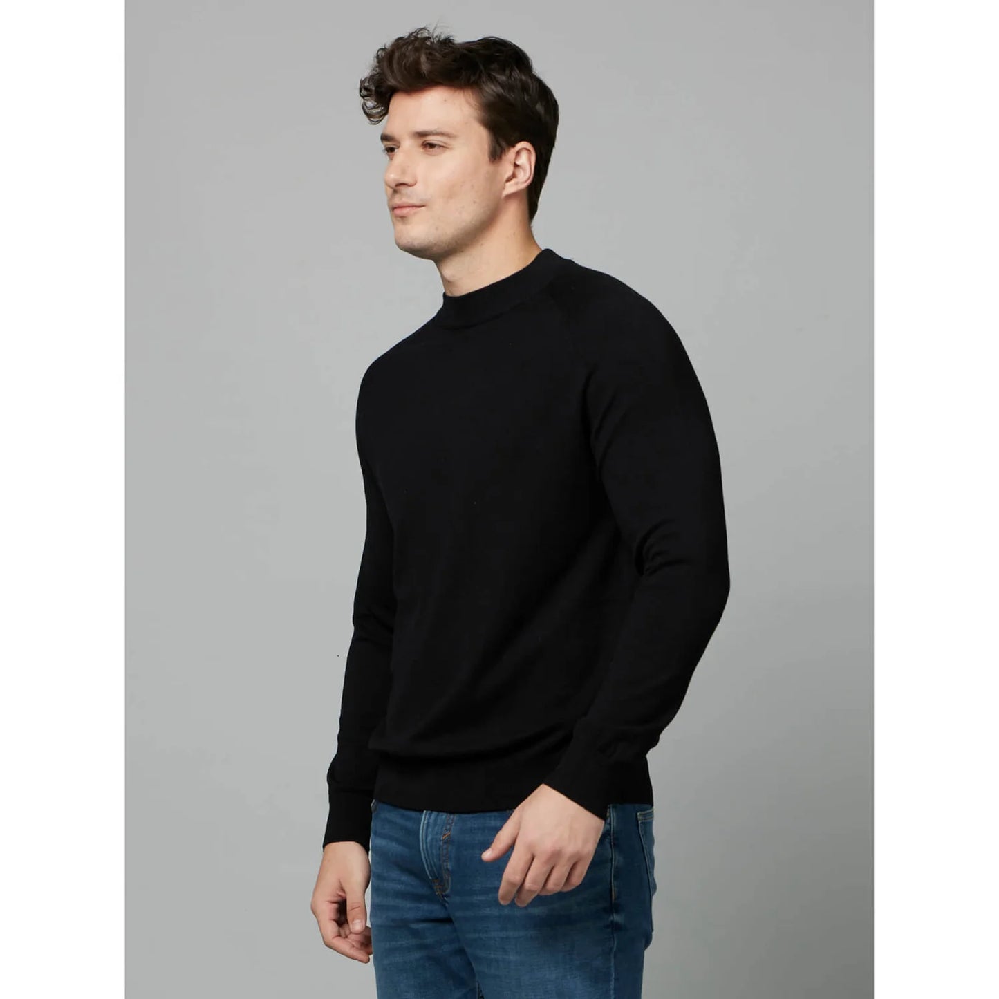 Black Solid Viscose-Blend Sweater