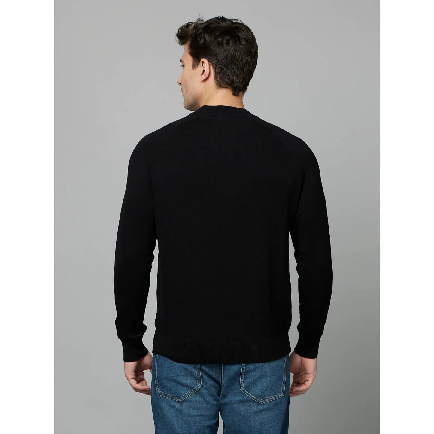 Black Solid Viscose-Blend Sweater