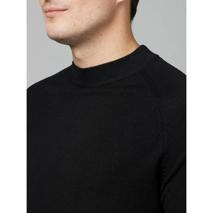 Black Solid Viscose-Blend Sweater