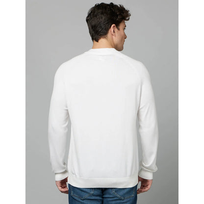 Off White Solid Viscose-Blend Sweater